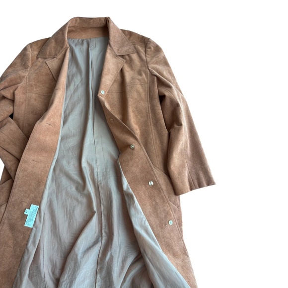 Vintage 70s Skinner Ultra Suede Trench Coat Camel Tan ILGWU Made USA Size 8/10 - Picture 4 of 10